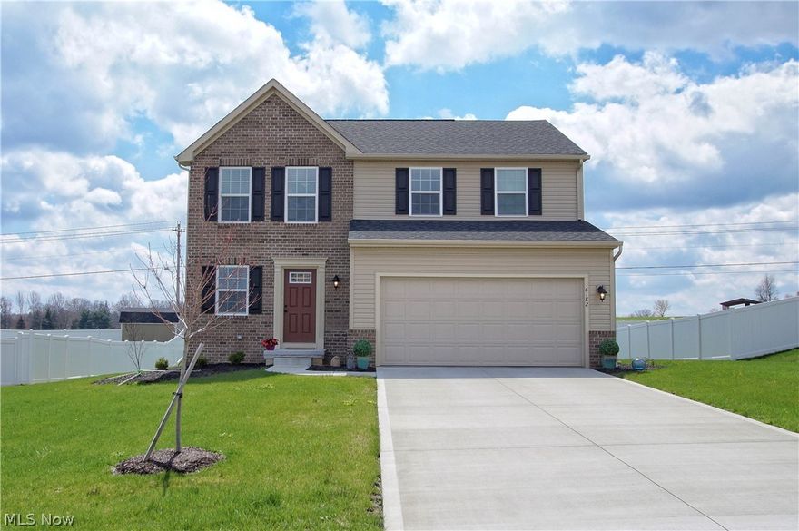 Welcome to this newly-built and beautifully upgraded home located on .27 of an acre in Bishop Meadows community! This home is conveniently located near OH-30, I-77, Akron-Canton Airport, and plenty of restaurants, shopping, and many other local attractions. Built in 2018, this home features partial brick front, 3 bedrooms, 2.5 bathrooms, an upgraded eat-in kitchen with all stainless steel appliances, granite counter tops, and walk-in pantry, morning room that leads to patio, family room with a fireplace, mud room, 2nd floor laundry room, upgraded flooring throughout the entire first floor, full basement with a lot of potential and rough-in plumbing for a full bath, and a 2-car attached garage. The spacious backyard features paver stone patio. The Owner's Suite includes a walk-in closet and an on-suite bath. There is Smart home wiring to keep the WiFi consistent. Since moving in the seller has spent thousands of dollars on improvements such as landscaping, added paver stone patio, insta