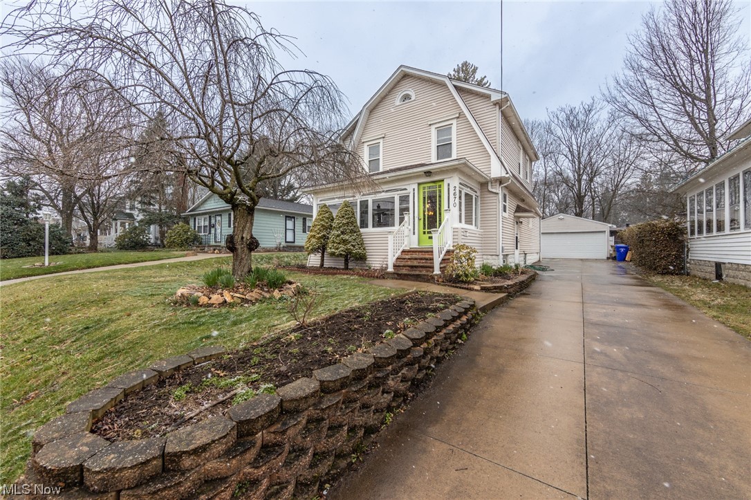 Welcome to this Charming Colonial in Cuyahoga Falls! Convenient walking distance to restaurants, grocery, entertainment & more. This house features 3 bedrooms and 1 1/2 bathrooms and an enclosed porch for all year enjoyment. The kitchen has granite counter tops. Dining room has a beautiful bay window and new vinyl flooring. Living room features new vinyl floors. Upper level includes 3 bedrooms and a full bathroom. All new carpet throughout. Back yard features vinyl fencing, spacious deck & detached 2 car garage with remote. There is an extra room that could be used as an office. Call today for your private showing!