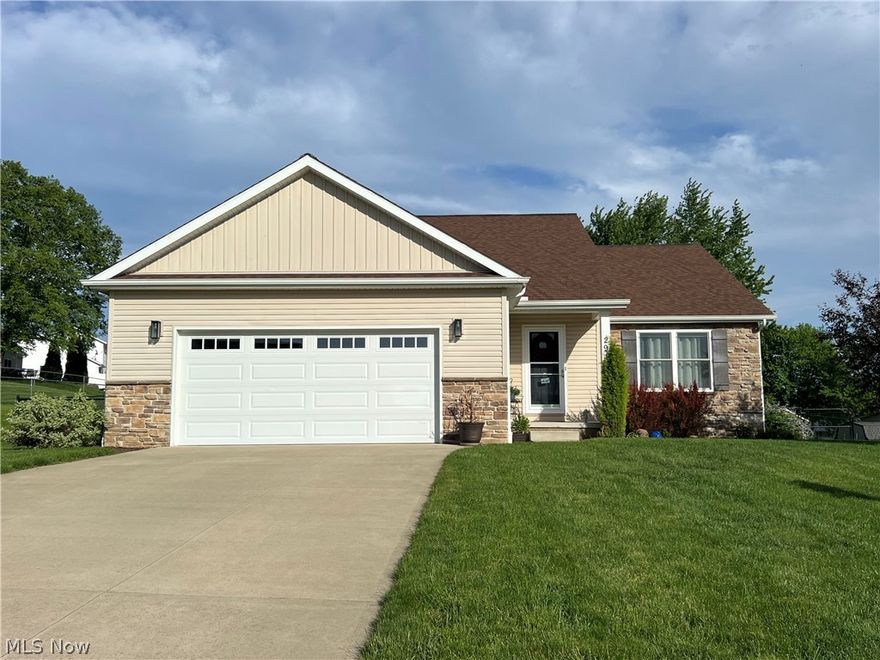 Like new energy efficient, open ranch plan on level lot in desirable Camden Meadow, Perry Township. Craftsman design built-in 2018/19 with partial stone front, nicely landscaped and includes a huge covered back porch overlooking the fenced-in backyard. Enjoy one-floor living with first floor laundry, large master suite with walk-in shower, leathered granite vanity and walk-in closet. Second bath with tub/shower and beautiful quartz vanity. Painted white trim throughout; white kitchen with granite counters includes center island/bar and pantry that is open to dining and great room, all with vaulted ceilings. Full basement perfect for future living space or recreation room, plus large 2-car garage. Don't miss your opportunity to own a like-new ranch home in this wonderful location surrounded by newer homes!