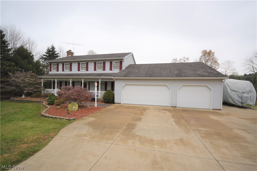 This 4-bd, 2.5 bth Colonial sits on 3.49 acres with over 2,600 sq. ft. of living space. The eat-in kitchen has beautiful custom cabinetry, along with updated Corian countertops, sink, & tiled floor…PLUS stainless steel appliances! Dining room provides even more space for formal dinners. The spacious living room has a lovely, custom brick fireplace (wood/gas burning). HUGE bonus/sun room with Cathedral ceiling & ventless fireplace located off the kitchen & living room adds a ton of space to the 1st level. 1st floor also features laundry room & half bath. Laundry room has cabinets, shelves & a sink! Large owner’s suite has bathroom with double sinks, as well as a walk-in closet. 3 additional bedrooms & a second full bath located upstairs. Basement has a finished room as well as convenient shelving. Backyard showcases the gorgeous pond, covered boat house with a pedal boat and electric lift. Pickleball & shuffleboard courts located near pond, along with a screened gazebo. Front walkway/po