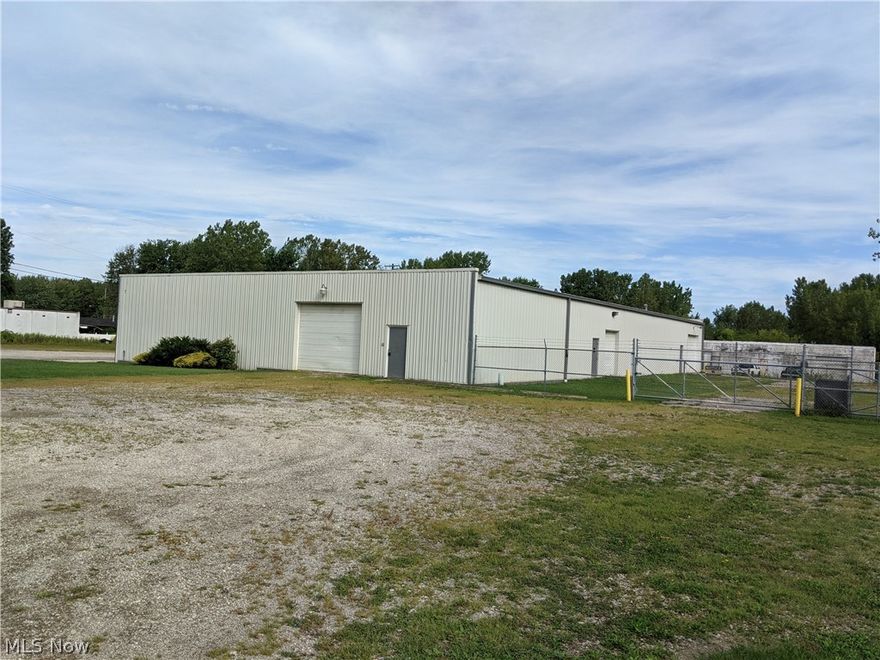 Free-standing industrial building for sale in Ashtabula, Ohio.  Building is approximately 75'x125' (9,750 SF) and sits on 1.17 acres of land.  Property has 217' of frontage along North Bend Road.  Masonry and steel construction with a metal roof.   25' apart steel interior columns with no interior support walls.  All existing demising walls are constructed out of metal stud/drywall and can be removed.  Large interior 8" trench drains installed in approxmiately 6" reinforced concrete floor.  Loading docks and drive doors are installed for easy access into buiding. Large 6' high chain-lnked fence area adjacent to building ideal for on-site storage of materials.
