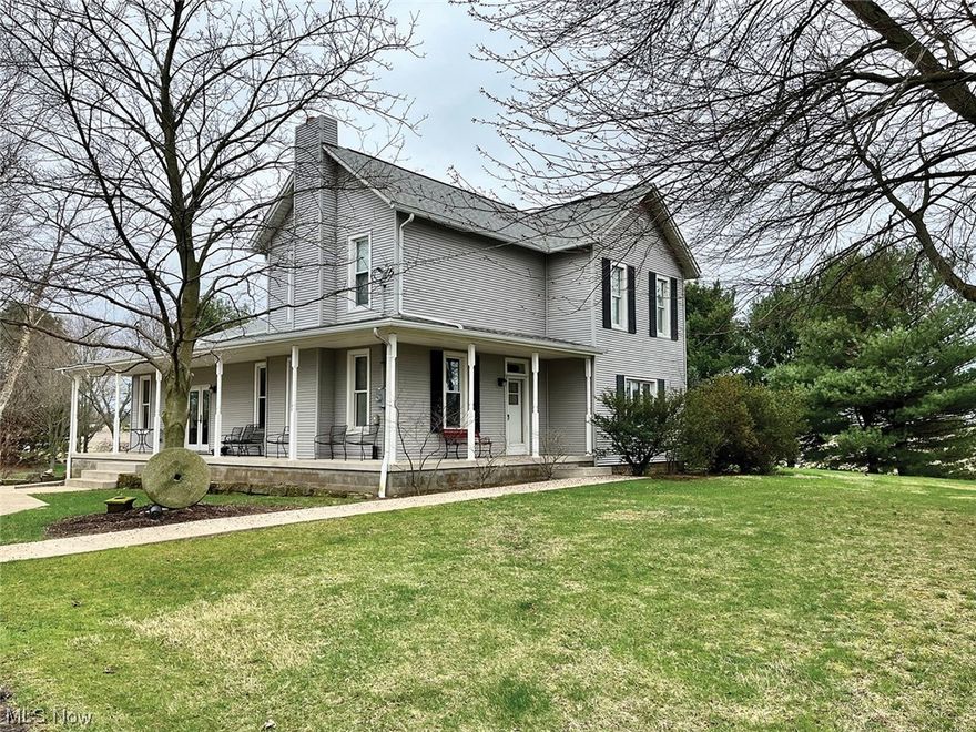 Charming Remodeled Farmhouse On 5 Acres – Beautiful Landscapes - Outbuildings and Heated In-Ground Pool - Online Bidding Available On Real Estate. ABSOLUTE AUCTION, all sells to the highest bidder on location. ONLINE AND LIVE ON-SITE BIDDING WILL BEGIN SATURDAY – MAY 13, 2023 – 10:00 AM, REAL ESTATE SELLS AT 10:30 AM. Gorgeous 2,288 sq. ft. home, fully remodeled. Tranquil 5 acres with mature trees. Vinyl-sided, 30-year shingle roof (2016). Covered wrap-around porch, living room open to kitchen and dining addition with Cherry cabinets, large center island, French doors to the porch, and large windows overlooking the backyard. Main-floor bedroom with hardwood floors, den with built-in shelving, and main-floor half bath. Sunroom with large windows overlooking the patio and in-ground pool (new heater 2018). The second level has two bedrooms with hardwood floors. Large full bath with clawfoot tub, separate shower, and linen storage. Basement and crawl space under the kitchen, 200-amp breake