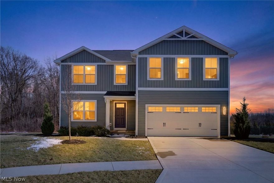 Step inside this recently constructed home, built in 2022, with modern design and finishes throughout. The main level features a bright open-concept kitchen and living area, perfect for both everyday living and entertaining. The kitchen is a standout with a large center island, granite countertops, and plenty of workspace, all complemented by stylish luxury vinyl plank flooring that flows through the main living spaces. Upstairs, all four bedrooms are thoughtfully located for privacy, including a spacious primary suite with an en-suite bath featuring a large his-and-hers vanity. An upstairs laundry room adds everyday convenience and keeps chores close to the bedrooms. The home also offers a full unfinished basement, providing abundant storage now and a fantastic opportunity to be finished into a bonus room, recreation space, home office, or additional living area to suit your needs. Outside, the home sits on a large corner lot with a backyard bordered by a peaceful tree line, offering privacy and room to enjoy the outdoors. With its modern layout, quality finishes, and nearly new construction, 2457 Bishop Oval delivers low-maintenance living with the feel of a new build, without the wait!