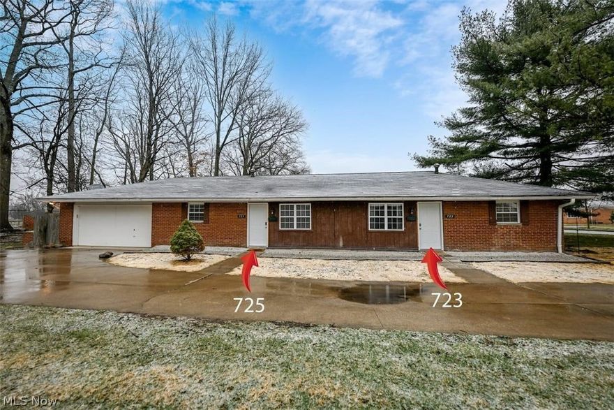 Ranch duplex in Cuyahoga Falls offering 2 beds 1 bath each, 2-car garage, private driveway, in-unit laundry and backs up to Ross Park.  Home Warranty! Updates include Roof-2024, Kitchen-725 unit, Floors and Paint throughout, Some Appliances. Conveniently located near shops & restaurants with quick highway access.