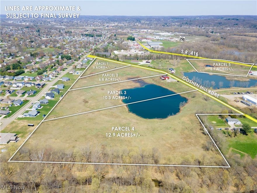 ONSITE AUCTION- JUNE 11 AT 6:00 PM- Parcel 1: 5 Acres | Location, location, location! Just 1 mile from SR 250, this versatile 41.7-acre property will be offered in 5 parcels, and parcels on Goshen Hill Rd will also be offered as a combination. Features include a large 40 X 58 Barn, 4.5-acre pond, and endless potential—perfect for a hobby farm, wedding venue, landscaping outlet, or truck garage. No restrictions, and outside of city limits. For full auction terms visit our website.