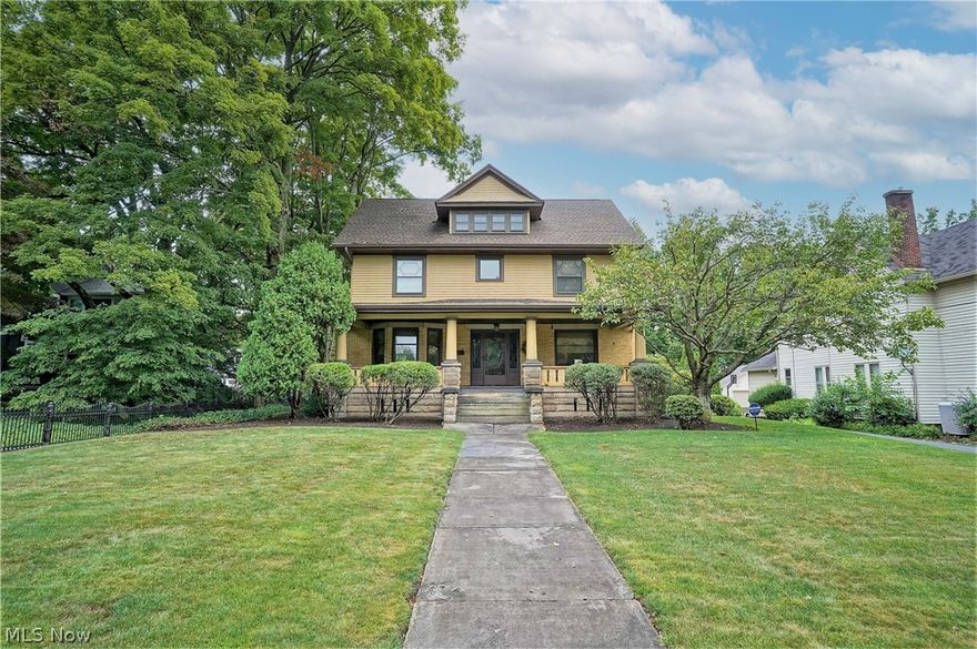 This fabulous craftsman 4-square style home has been meticulously maintained & offers a covered front porch. The lovely wood front door w/leaded glass & 2 sidelights leads you into the vestibule. Through another door you will enter the foyer w/a split staircase one way leads you to the 2nd floor as well as entering this staircase from the kitchen.  Both the living room & dining room have solid wood pocket doors opening to the foyer. While open to the huge living room w/a bay window, gas fireplace & 2 benches w/piano hinges offering added storage space, the formal dining room is set far enough away to keep any kitchen noise at bay. The dining room boasts a built-in topped w/leaded glass windows adding to the amazing character of this stunning home. Gorgeous hardwood flooring throughout this home was refinished in 2012. The kitchen w/swinging door to the dining room was remodeled in 2014 & highlights the high ceilings, white cabinetry, granite countertops, ceramic backsplash & stainless-