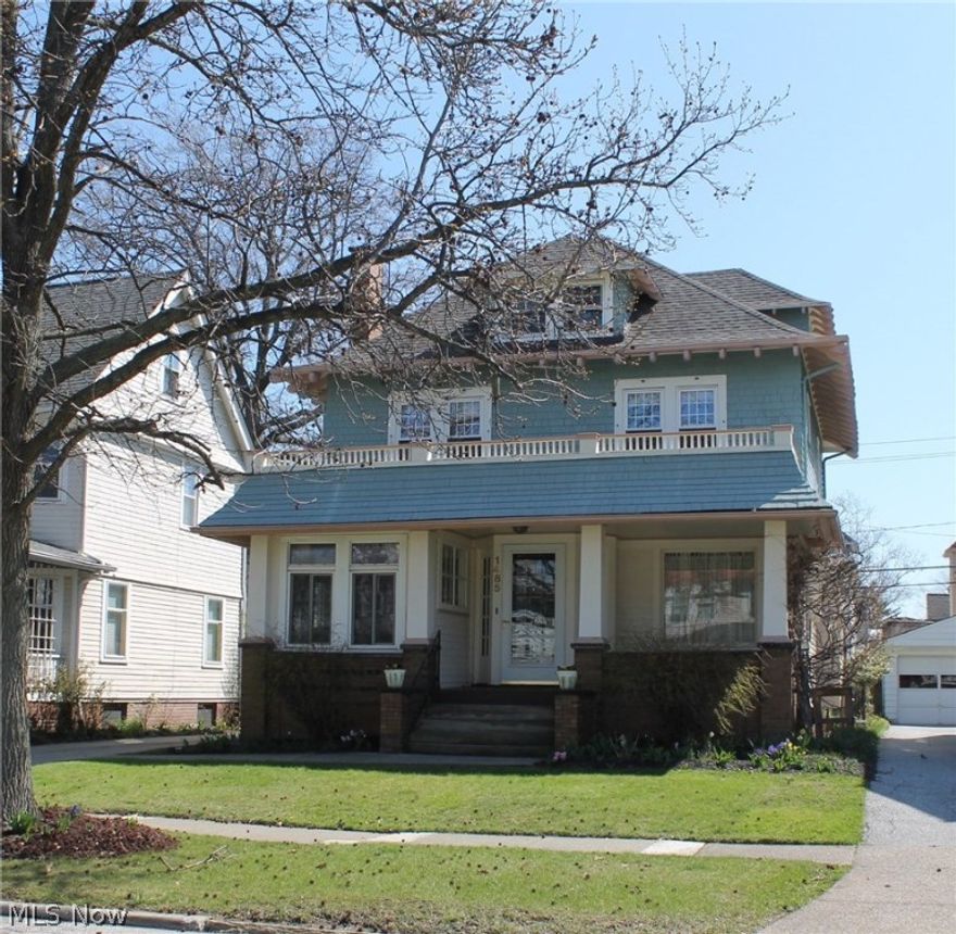 Conveniently located in downtown Lakewood, this four bedroom Colonial offers a pleasant front porch, some natural woodwork, built-ins, leaded glass, and boasts a Walk Score of 76! Current owner has insulated the home,  replaced most windows, added a vent-free gas insert to the lovely stone fireplace, replaced boiler (2007), hot water tank (2016),  tear-off roof (2014), updated main bath, and refinished some floors.  The  eat- in kitchen has much potential. Functional toilet and sink in basement. Additional 200+ sq ft of finished flex space in walk- up third (not heated).  So close to shops, restaurants, public transportation.
