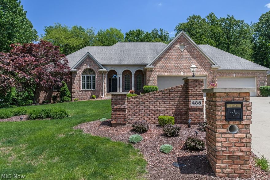 Rare Luxury Ranch. Spacious, Sprawling and sited on a Spectacular Commanding cul de sac.  Quality abounds as you enter the columned porch. The foyer, living room with fireplace and dining room boast 12-foot ceilings, columns, crown molding and trim. A hallway leads to the open concept flow that connects the kitchen, morning room with access to the deck and family room with crown molding. The kitchen has granite and corian countertops, cherry cabinets, and stainless-steel appliances. The floor plan allows for vastness of space yet allows for retreat in the study/library with french doors, vaulted ceiling and lit built ins. Large first floor owner’s suite exudes comfort with a window seat, tray ceiling, en suite with jetted tub, shower, and vanities. Two additional bedrooms with crown molding are on the first floor. Sensational four-season sun porch has wood floors, knotty pine cathedral ceiling and trim and slider door to access the deck. Finished walk out lower level with walls of wind