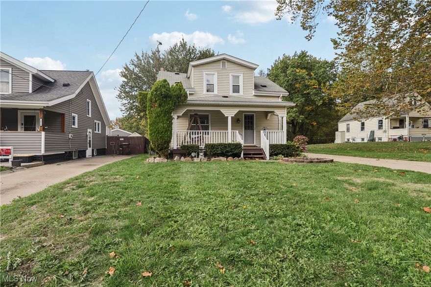 Welcome to this cozy Cape Cod-style home, full of character and charm. Built in 1928, this well-maintained 2-bedroom home features a spacious living room with built-ins, a formal dining area with built-ins, and a kitchen with a breakfast nook and sliding door that opens to the rear deck—perfect for relaxing or entertaining. Set on over half an acre, the property extends an impressive 556 feet deep, reaching all the way to the next street. A fenced-in area provides a safe and spacious space for pets and children to play. The inviting front porch adds to the home’s welcoming feel, while the full basement and first-floor laundry offer practical convenience. Additional updates include a newer furnace and central A/C installed in 2020. With 1,056 square feet of living space and a detached 1-car garage, this home offers a rare blend of charm, functionality, and outdoor space. Don’t miss the opportunity to make it yours!