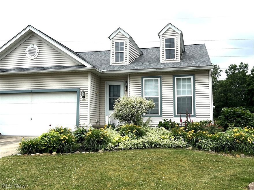 WELCOME TO AFFORDABLE FIRST-FLOOR LIVING AT ITS' BEST!  Spacious 2 bedroom, 2 full bath ranch has much to offer along with beautiful evening sunsets. Built in 2003, open-floor plan kitchen to family room handy to outdoor deck is great for entertaining or simply everyday enjoyable living.  Tall basement offers additional 1586 sq ft space to finish 'your' way. Lots of nice cabinetry with pullouts and extra counterspace on the 6' x 2'6" kitchen island plus a nearby pantry. All appliances remain as well as removable handy desk. Master bedroom with private ensuite bathroom offers large walk-in shower, double sinks, and oversize storage closet. Easy-care flooring in kitchen, family and bathrooms. Main hallway is 36" wide.  Popular cul-de-sac location with low traffic, attached 2 car garage, double-wide concrete driveway, city sewer and water, gas heat, you will also appreciate good closet spaces, front foyer 7'x6', updated light fixtures, new 1 layer roof 2022, vinyl siding, 2 closets in 2nd bedroom, central air and furnace 2017, and perennial landscaping. Newer Rain Soft water softener with reverse osmosis; radon mitigation system already installed.  All window coverings included except living room curtains, also exclude 2 kitchen chairs. HOA only $250 due each April 1st, level backyard with large green space to enjoy and not have to mow. A great home for all walks of life. Move-in ready with fresh modern decor, be sure to view this well-cared for and maintained home with welcoming and friendly neighbors.