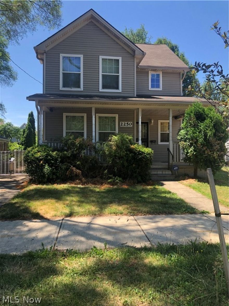 The original owners are selling this colonial 4-bedroom, 2-full-bathroom home conveniently located near University and Cleveland Clinic hospitals. Less than a block from Karamu House, nearby grocery stores, carryout and dine-in restaurants. Not to mention the short drive to downtown Cleveland, access to interstate 71, 77, 490 and the opportunity corridor. This 1464 sq ft  living space has a warn and inviting open concept to the living and dining room. The first floor master bedroom sits adjacent from the living room and has a large closet and a chandelier. The kitchen is equipped with emerald green counter tops, oak wood cabinets and oak wood blinds to set the tone for the oak vinyl flooring. The other three bedrooms are located on the second floor. Each bedrooms offers mini blinds to control natural daylight in the daytime, and nighttime privacy at night. This home has a partially finished basement covered with vinyl flooring, laundry hook-up and utility sink. You can enjoy the fully