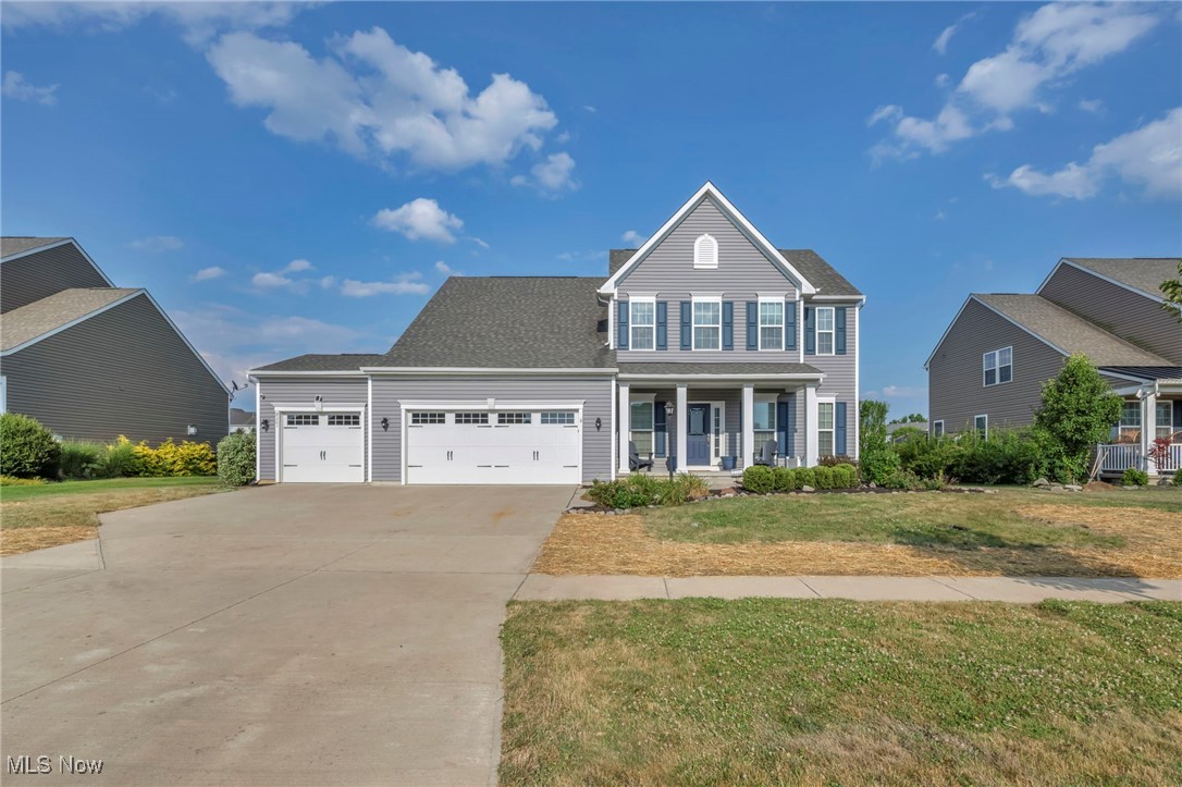 Welcome to this exquisite 4-bedroom, 3.5-bath colonial in the highly sought-after Reserve at Winfield Farms community in North Ridgeville. Built in 2018 and offering over 3,700 square feet of beautifully finished living space, this home seamlessly combines elegance, functionality, and modern convenience. Situated on a generous 0.33-acre lot, the home features a spacious open-concept floor plan with a stunning kitchen equipped with granite countertops, a center island, cooktop, wall oven, stainless steel appliances, and luxury vinyl flooring. The adjacent morning room provides casual dining space and natural light, while the expansive great room boasts plush carpet and a gas fireplace—ideal for relaxing or entertaining. The main level also includes a formal dining room, a private study/library, a mudroom, and a convenient half bath. Upstairs, retreat to the oversized primary suite offering a walk-in closet and a spa-like bathroom with a soaking tub, walk-in shower, and dual vanities. Three additional bedrooms, a full guest bath, and a laundry room complete the upper level. The partially finished basement expands your living options with a large recreation room, a full bathroom, an exercise room, and ample storage. Outside, enjoy your private backyard oasis with a custom fire pit, patio, and deck—perfect for summer nights and weekend gatherings. A three-car attached garage offers electric and water access, plus a paved drive for convenience. The home also includes central air, insulated windows, ceiling fans, blinds, and recessed lighting throughout. Located in North Ridgeville CSD, this home is close to shopping, dining, highways, and offers access to a community pool, walking trails, and more. HOA is $700 annually and covers grounds maintenance, recreation, and property management. This move-in ready home has been lovingly maintained and offers the space, features, and location you’ve been waiting for—schedule your tour today!! Don't Miss Out on this Amazing Home!!