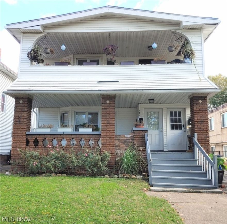 Excellent investment opportunity!  Each unit comes with kitchen appliances, 3 bedrooms, a living room with a decorative fireplace, and built-in shelves. Spacious dining room, with built-in window seats, a front and back porch. 3rd floor has a large finished bonus room with heat. Also, each unit has its own one-car garage. The yard is nicely landscaped, partially fenced, Separate utilities, a large basement with plenty of space, glass block vented windows, extra storage room!  
Updates, roof 3 yrs old HWT 2011 & 2018, One furnace is newer,  few replaced glass pane only windows. Washer and dryer in the basement belonging to the tenant on the 2nd floor. There are hookups for another washer and dryer.  Need 24 hours notice to show. 
Minutes to Edgewater Park