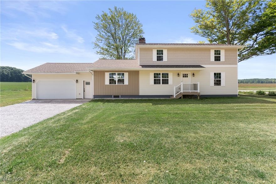 Welcome to 1034 Clay Street, a beautifully FULLY remodeled home nestled in the peaceful heart of rural farm country in Jefferson, Ohio. This spacious 5-bedroom, 2.5-bath gem sits on a scenic .60 acre corner lot, offering the perfect blend of modern upgrades and serene country living. Step inside to discover a completely transformed interior—no detail has been overlooked. Nearly every feature of this home is brand new, including roof, siding, windows, and exterior doors. All new interior doors, trim, and flooring throughout. Gorgeous new kitchen with custom cabinetry, countertops, and double oven—ideal for home chefs! All new bathrooms with stylish finishes and modern fixtures! Wood-burning fireplace for cozy evenings. NEW septic system, NEW well, and all-new electrical wiring throughout the home. New high-efficiency heat pumps for year-round comfort. Enjoy the space and privacy of a rural setting with the peace of mind that comes with a move-in-ready, fully updated home. Whether you’re looking for room to grow or a quiet retreat away from the city, 1034 Clay Street delivers comfort, quality, and charm in equal measure. Schedule your private tour today and experience everything this stunning home has to offer!