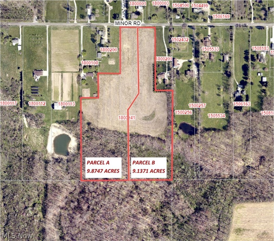 Here is your opportunity to build your dream home on a 9 acre lot in the Highland School District. Property is located on the South side of
Minor Rd. across from Serenity Lane. Additional land is adjacent. (19 acre parcel was split into two parcels.) Wooded with stream at rear
of property. This parcel has a water well already dug. Defined as Parcel B on aerial photo. (Enter temporary address - 4398 Minor Rd. - into
GPS.)