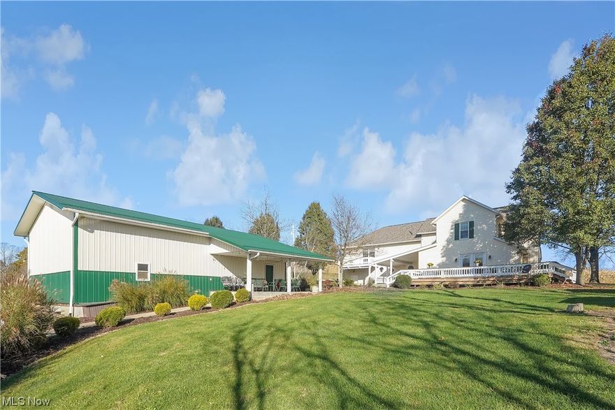 Welcome to your dream country farmhouse on 12 acres of tranquility! This 2600 sq foot gem features a massive 3-car garage, a 1440 sq ft mechanic's haven. The finished walk-out basement is your recreation paradise, includes a full bathroom, and storage room.  Boasting a partial wood wall, perfect space for showing off your pool table skills & sports enthusiast dream room.  Outdoors, a covered porch to complement the high-end 33ft round swimming pool surrounded by deck. Covered porches, patio doors to a composite deck, and a basketball court add to the entertainment options. The kitchen with an island opens up to the dining and living areas, making it an ideal space for gatherings.  A master bedroom with a romantic balcony, full bathroom, and office.  An additional 3 bedrooms.  This farmhouse provides both space and functionality. Recent upgrades include a newer roof, gas furnace, air conditioner, and bedroom carpet. Enjoy the convenience of two heat sources and the security for your dog with the 3 acres of electric underground fencing.  This property isn't just a home; it's a haven for those who appreciate space, functionality, and the joys of rural living. Entertain, relax, and create memories in this charming countryside retreat. Property also includes woods for hunting.  Live in the country with the amenities of small-town business for those afternoon atv rides for ice cream and pizza!