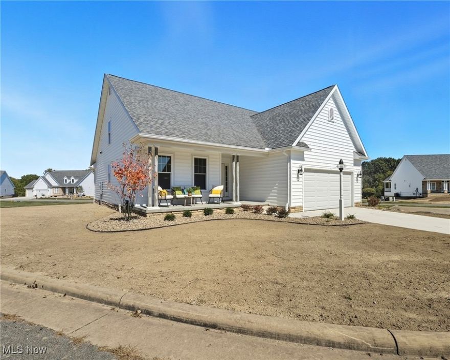 Be the first to move into this BRAND NEW VILLA, in Canfield’s sought-after Saybrook Pointe community. Well designed for low-maintenance living with a high-end finish. Inside, a sun-filled open-concept layout creates an airy sense of space, anchored by a cathedral-ceiling great room and wide plank flooring that runs throughout. The kitchen blends style and function with premium white shaker cabinetry, soft-close doors and drawers, a large-format subway tile backsplash, and lightly veined quartz countertops. A large island is the centerpiece of the home, open to the dining area and great room, connecting seamlessly to the awesome covered rear patio—complete with recessed lighting. The main level includes a spacious primary suite with walk-in closet and full bath featuring a cultured marble shower, a second bedroom, laundry/mudroom, and a convenient half bath. Upstairs, a third bedroom with a private full bath provides additional flexible living space. Full unfinished basement offers room for storage or additional living space. Two-car attached garage. Favorable homesite with additional parking directly beside. Low HOA fee includes lawncare and landscaping, trash removal, snow removal, and exterior maintenance—subject to HOA declarations, available on file. Quality construction for worry-free living, with materials and components from trusted brands: High-Efficiency Carrier HVAC system, Pella Windows, LiftMaster Garage Door Opener, Efficient LED Lighting. Final punch-list items are underway—available NOW for immediate occupancy upon closing. Call to schedule a private viewing today *scroll down for direct contact information.*