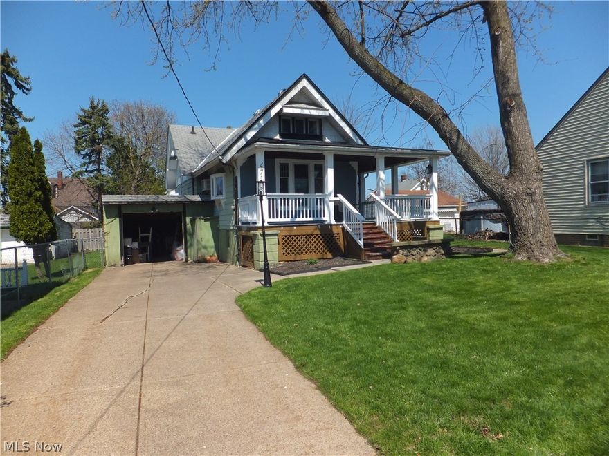 Unique Bungalow, 3 bedrooms, large dining room, eat-in kitchen, all appliances stay including washer/dryer on 1st floor laundry, attached 1 car garage (2 car deep), wrap around porch