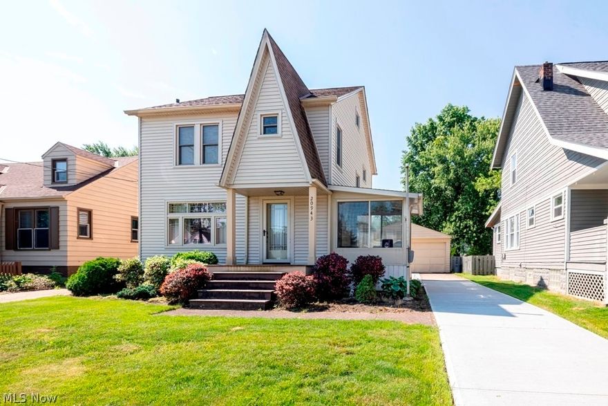 Fairview Park single family colonials home offering hardwood floors and molding throughout in great condition.  This home features large living room with fireplace, formal dinning from with built in corner cabinet, eat-in kitchen.  Second floor offers 3 bedrooms larger bedroom has walk in closet and a access to full attic for storage or additional living space.  3 seasons room overlooks driveway.   Full basement with additional bathroom and separate shower.  Additional Entertainment space.  Large garage with 2 car spaces and work area.  Covered patio off garage.   Newer vinyl windows throughout home,  Waterproofing basement wall driveway side and rear 2022, Drain system Cleaned in 2022 and driveway replaced. 5 year old.  This is great location to shopping, highways, and more.