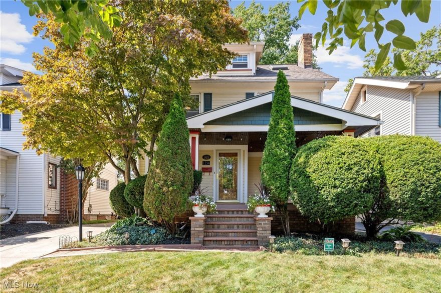 Classic Lakewood Colonial on desirable street with welcoming front porch.  Spacious living room featuring decorative fireplace, adjacent office/ flex space open to dining room with traditional bench and cabinets.  Stunning original wood throughout the home.  Large eat in kitchen overlooks the gorgeous backyard.  3 bedrooms and full bath on the second floor, primary bedroom has a bonus space currently used as office. Fourth bedroom on 3rd floor.  Basement has been fully waterproofed and offers another full bathroom and plenty of storage space. Large patio in fenced back yard for entertaining, nicely landscaped, 2 car garage.  Completely charming home close to highways, shopping, restaurants, Lake Erie, parks and all that Lakewood has to offer.