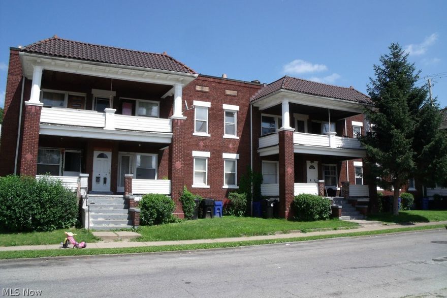 Twelve units. 10 one bedroom apartments rent for $350/month. 2 two bedroom apartments rent for $425/month. Each unit has own furnace and water heater. Tenants pay own gas and electric. Each unit has unique address. Located at corner of East 118 and St. Clair near Eddy Road and across from Cleveland Public Library branch. Many long term tenants, all rents current, all units leased. Six basements with separate entrances and divided by masonry walls.