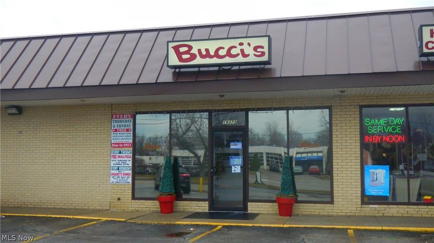 BUSINESS ONLY FOR SALE - A Great Opportunity - The original Bucci's Italian Restaurant in Rocky River is For Sale. 
This well known and hugely successful family restaurant has been operating continuously since 1970 in this same location. Included in the sale are all equipment and furnishings, beer and wine license, and the prominent “Bucci’s” name and original recipes. The restaurant comfortably seats 66 guests, has a large take-out business, and catering, too. This “turn-key” operation has an assumable lease and is located in a high traffic area.