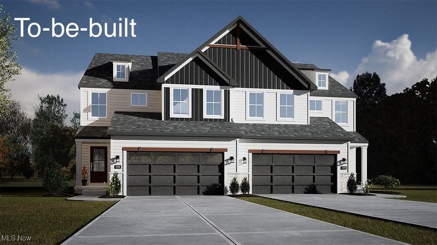 Welcome to the newest offering at Bordeaux Crossings, a thoughtfully designed plan with 1st-floor primary suite featuring efficient yet functional living space with 3 bedrooms, 2.5 bathrooms, and full basement. This home brings the curb appeal with stained front door with glass window panel, cedar accents, and clean white siding with contrasting dark trim and garage door.  A covered front porch and dedicated foyer lead you into an open-concept living area. The kitchen boasts a large center island with quartz counters and soft-close cabinetry, and flows seamlessly into the dining area and great room. A sliding 8' tall glass door provides access to the rear patio area for easy indoor/outdoor entertaining. The primary bedroom is conveniently located on the first floor and features a walk-in closet and private en-suite bath with dual sinks, quartz counters, and tile shower. A powder bath for guests, main-level laundry, and access to the 2-car attached garage complete the first floor. Upstairs, you'll find two additional bedrooms, each with generous walk-in closets, along with a shared full bathroom and linen storage. An open overlook to the foyer adds architectural interest and a sense grand space between levels. Photos and renderings are for illustrative purposes only, as home is to be built, giving buyers the opportunity to personalize finishes.