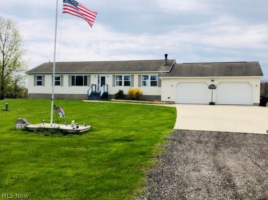 Welcome to this well maintained ranch with open floor plan, 2 car attached garage, on over 5 acres! This home offers 3 bedrooms, 2 full baths, central air, 1st floor laundry, and full 13 course partially finished basement with rec room with wood burner, additional bonus room, plus tons of storage. The kitchen boasts beautiful oak cabinets with island and newer black stainless steel appliances. Family room has wood burning fireplace with custom built-in shelving. Large master bedroom has his and hers closets, including master bath with double sinks, large soaking tub, and walk-in shower. A glass sliding door opens to the deck on the back of the house.  The yard includes barn with loft that features with electric and water, plus tons of room for your animals, equipment/machinery, or collectibles. Enjoy summer parties in the above ground pool. One year home warranty included. Nothing to do but move in!  Call to schedule your private showing today!