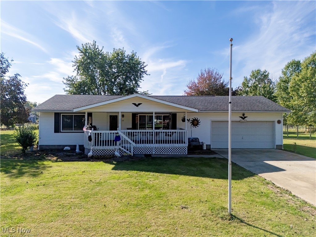 Welcome to this charming 2-bedroom ranch situated on a nice-sized lot! One bedroom is currently used as convenient first-floor laundry, though hook-ups remain in the basement for easy conversion back to a true 2-bedroom layout. The home features a full bath on the main level, plus a basement plumbed for an additional bath if desired. Relax on the covered front porch or fun in the sun on the backyard deck. Enjoy the added storage space in the backyard shed. With flexible option and room to expand, this home is full of potential.
