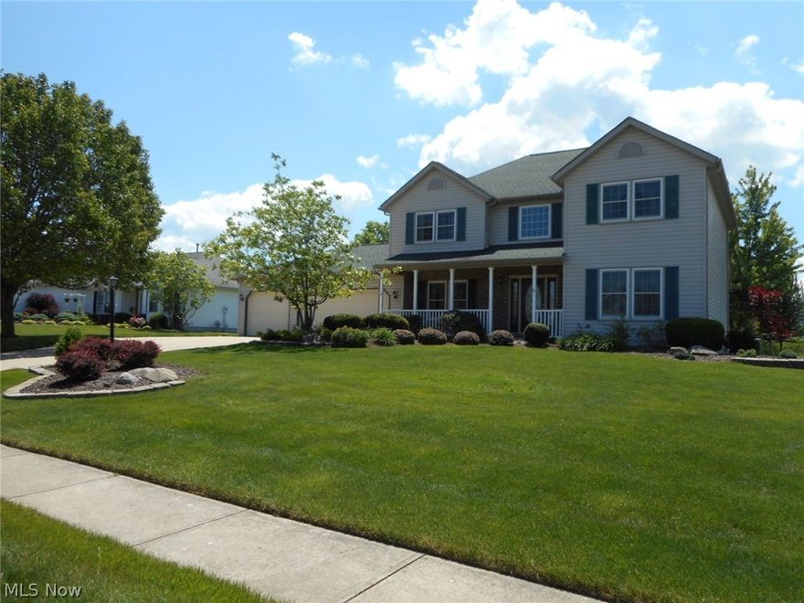 Four bedroom Colonial with 2 and one half baths  on a quiet cul de sac lot *This Colonial has a covered front porch, concrete stamped patio and a 3 car attached garage*Large eat-in kitchen with newer laminate flooring (5/17), a spacious center island and kitchen built in desk *All appliances included*All newer carpeting 5/17* Open floor plan*Extra large Family Room w/brick wood burning fireplace (Gas starter) with mantle*Living room has French Doors which could be used as an office *All newer windows & patio door 2014-2016)*Newer solar lamp post*Newer garage door opener (2010)*Many other updates included with this home*A pleasure to show*One Year Home Warranty provided to the new buyer*Brunswick Hills*No City Tax
