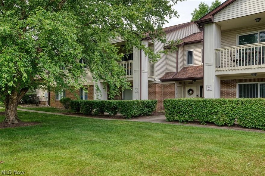 Welcome Home to this super nice condo in Hickory Ridge. Beautifully maintained and updated 2 bedroom 2 full bath 2nd floor ranch unit. Enter the living area to enjoy the vaulted ceilings and spacious great room. A sliding glass door takes you to your private balcony which is very peaceful and a nice place to relax overlooking the grounds. The Kitchen includes all appliances, updated counter tops and flooring and has a separate dining area with new carpeting installed in April of 2024 and freshly painted. The primary bedroom is large and inviting with large vanity and dressing area, walk-in closet as well as a private shower room. The laundry room has a washer and dryer and the garage has water and electric and additional storage. Nothing to do here but move right in! Conveniently located near plenty of shopping, restaurants and parks.