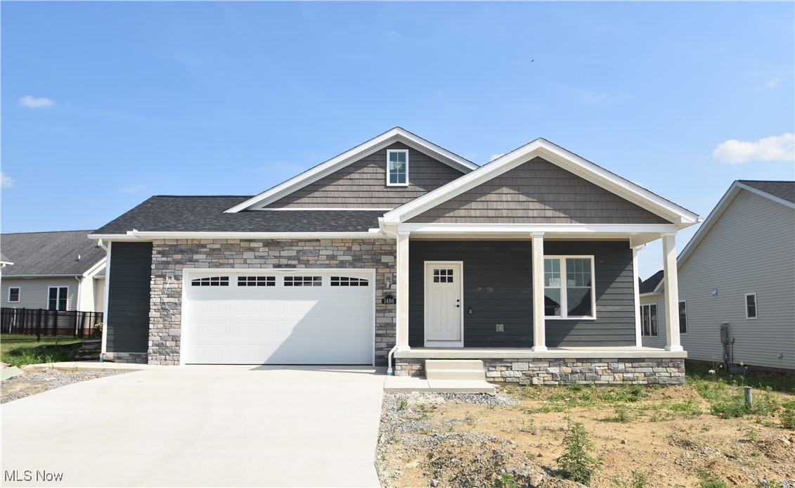 New construction ranch offering an open concept floor plan including a designer kitchen, master suite with walk-in tiled shower, fireplace, sun room, covered front porch and so much more! This villa is built as a model home and is loaded with custom upgrades (pricing upon request). The list price reflects the base price to build this particular model! Love where you live at The Lakes at Sharrott Hill. Oversized garage with 4ft width addition