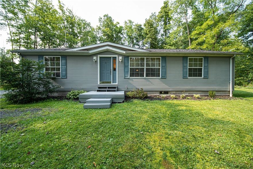 If you love being in Nature this home is worth seeing ! Five wooded acres nestles this 1404 sq ft. 3 bedroom 2 full bath ranch with a full, partially finished 1404 sq ft basement! The basement is clean and has two finished bonus rooms that were used as bedrooms. Endless possibilities in this well maintained, turn-key home! The Kitchen is spacious, many cabinets, counter top space and high ceilings. Lots of natural sunlight makes this home feel warm and inviting! Endless storage and first floor laundry for convenience. The home faces South and overlooks The Burton Wetlands! The Western Reserve Land Conservancy is preserved land that preserves your privacy and scenic views! You are minutes from Punderson State Park to enjoy the year round hiking and amenities. A backyard deck and trails through the 5 acres for enjoyable relaxation or exercise! A shed and large Out building/Workshop with 220 amp. is on property as well as a cement parking pad that was for future garage. This home is physi