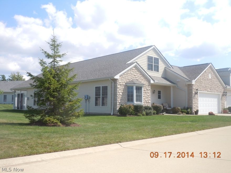 Immaculate contemporary ranch condo with tons of upgrades!  Enter into the foyer with exotic hardwood flooring and open layout! Huge eat-in kitchen w/ granite countertops, upgraded cabinetry, lighting, fixtures and exotic hardwood flooring! Gorgeous great room w/ gas fireplace, vaulted ceilings, tons of natural light open to sun room, dining room and kitchen w/ breakfast bar!  Huge master suite w/ vaulted ceilings and slider to sun room features glamour bath w/ granite countertops, upgraded tile, lighting and fixtures!  Walk–in closet w/ custom closet system and built-in ironing board! Venture down the hallway w/ exotic hardwood flooring to another bedroom w/ full wall closet and frieze carpeting.  Main bath w/ granite countertops, upgraded flooring, lighting and fixtures! One more remaining bedroom w/ frieze carpet complete this amazing first floor! Second story bonus room/office/family room upstairs w/ frieze carpet, natural light and tons of storage! Patio enclosure addition off gre