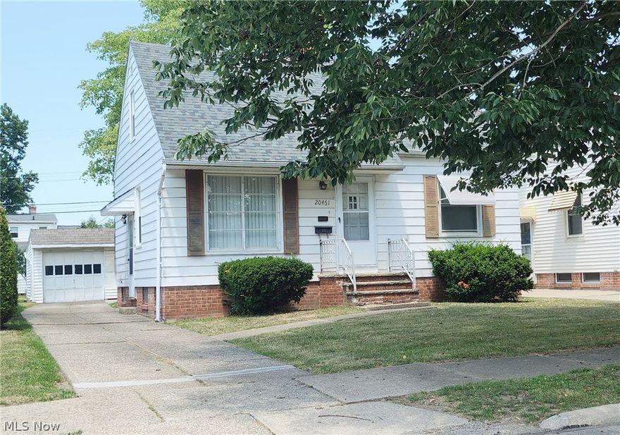 Welcome  to this little beauty of a  3 br home on a quiet street with a deep very pretty lot perfect for a garden or firepit. There is also 1.5 car garage. The exterior city of Euclid point of sale inspection is complete!  Roof, a.c.,furnace htwtr tank, as well as storm windows have been replaced since ownership. Kitchen and bath have been updated as well.   Close to shopping and busline. Convenient to highways. 2 bedrooms and one full bath on 1st floor plus a supersize flex/bed room with big closet on second floor. This home has 
 much potential. Why pay rent when you can easily own this adorable little slice of heaven.