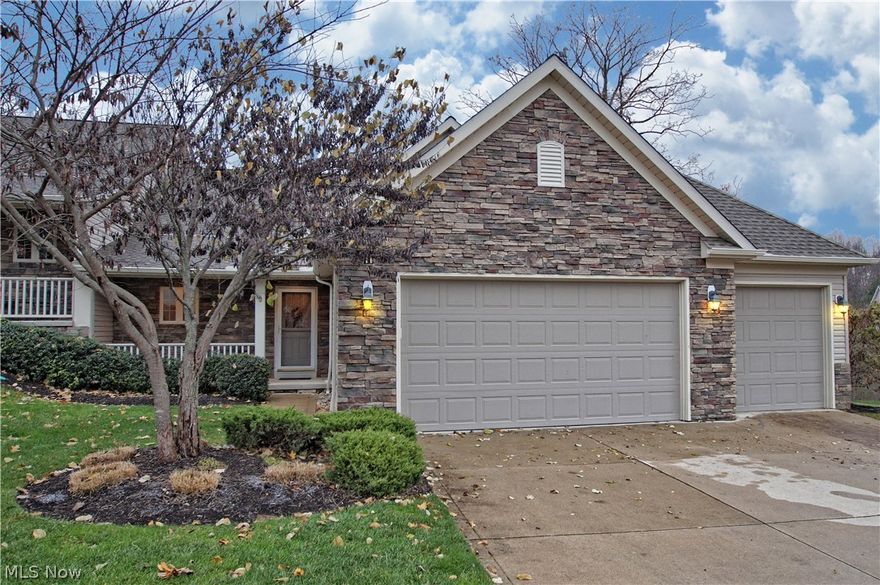 Highly sought-after, ranch style condominium in Concord Township's Auburn Hills Development. Walk through the front door into a spacious gourmet kitchen with granite countertops and beautiful hardwood floors that extend into a large dining area perfect for entertaining. Expansive great room with vaulted ceilings, floor-to-ceiling windows and gas fireplace opens to an oversized deck with wooded views that are enhanced with privacy. Large master bedroom with vaulted ceilings, updated master bathroom with large custom walk-in shower and his and hers sinks. This master suite includes its own exterior door to private deck. Remodeled full guest bathroom with cast iron tub. Two additional cozy bedrooms and main floor laundry room complete the first floor. Fully finished walk-out lower level offers many different options for your personal lifestyle. The basement features an extended finished area to be used to your preference as well as a full kitchenette with all appliances, a half-bathroom,