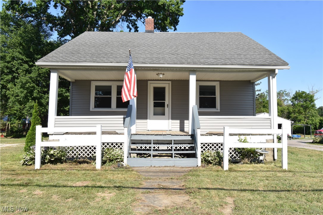 Welcome to this quintessential bungalow home - adorable, affordable, and ready for you to start anew! A perfect starter home with half an acre, 3 bedrooms, 1 bathroom, a covered front porch, and a back deck! Updates inside include newer kitchen cabinets and countertops, flooring & paint throughout, ductwork, electrical, vinyl siding, and more! There's a shed for overflow storage. Roof approx 10-12 yrs old, furnace had new circuit board in '22. This home is on public water & sewer. Easy access to I-90 will make for a quick commute in this central Austinburg Township location! Enjoy the local park just around the corner, or the Western Reserve Greenway Trail for biking and walking. Stop for a coffee at The Station, or a refreshment at Jewel's Dance hall! Geneva area school district, Austinburg elementary. See this one today!