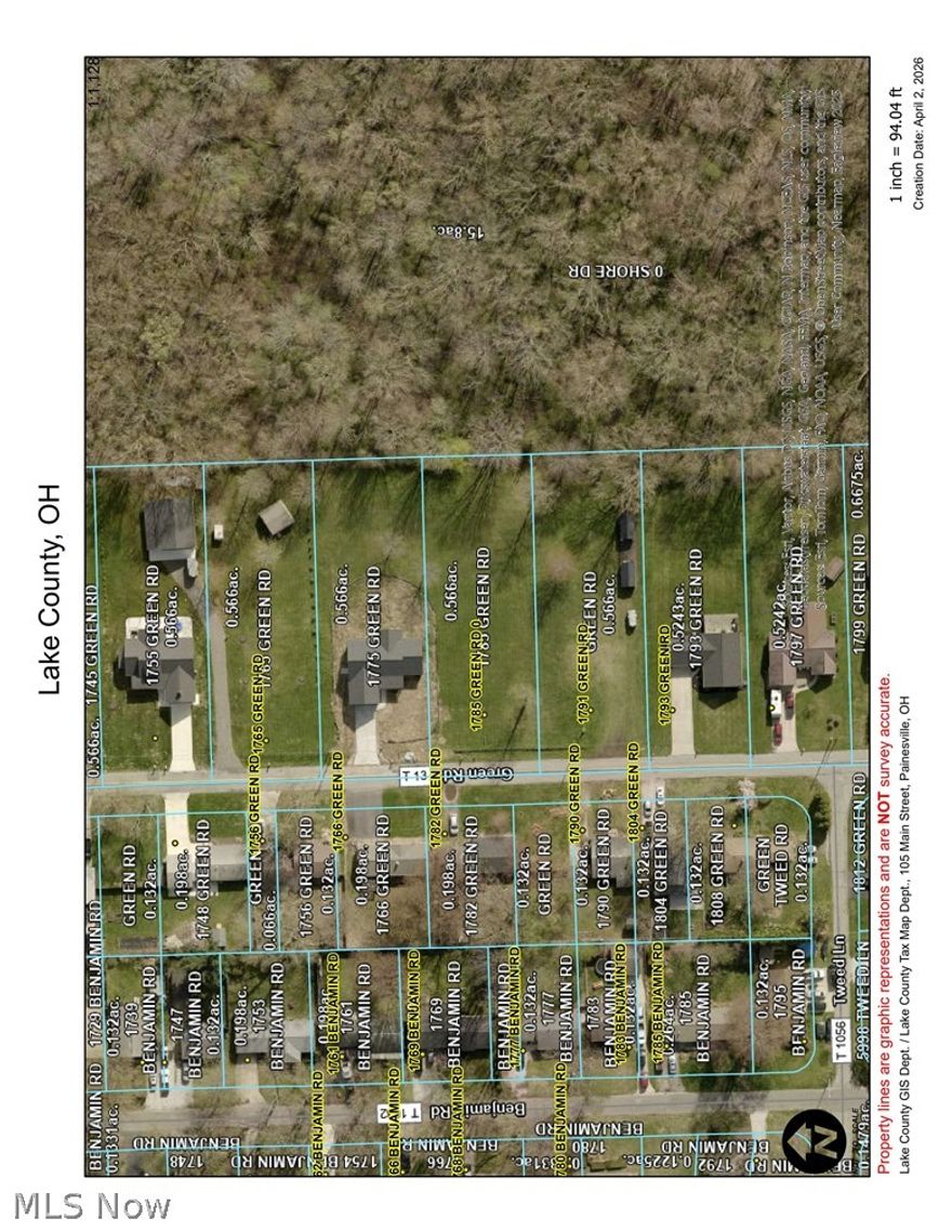 Situated near the northerly end of Green Road, a little south of Shore Drive and Lake Erie. 92 x 269' or .565 acre. Wide open so no clearing costs. Public water and public sewer available. Plenty of room to build a complimentary outbuilding or "play area."
The home adjacent to the north, 1775 Green Road, is also listed for sale and now available for immediate occupancy ... see MLS #5101220. Will sell lot or help arrange new construction - "build to suit" with experienced builder.