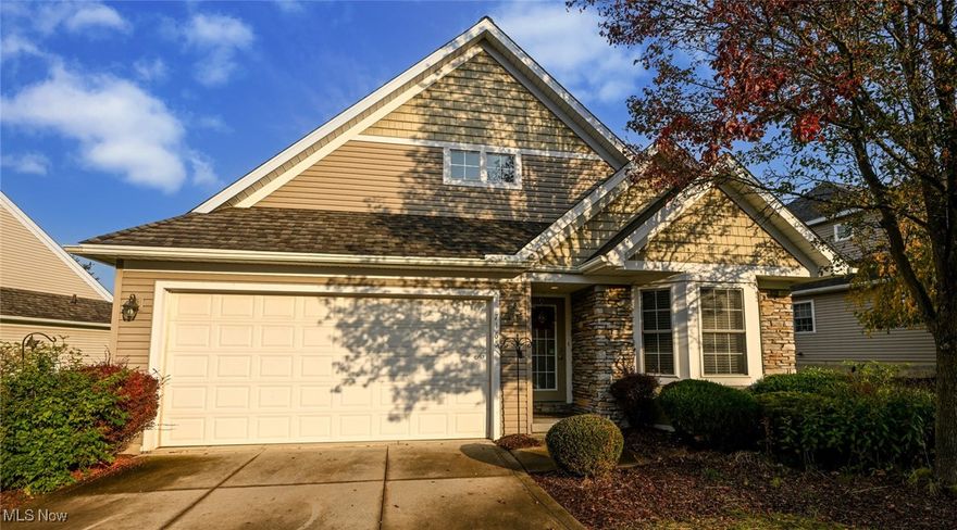 Welcome home to Greenwood Highlands in the highly desirable Greenwood Village! This 2-bedroom, 2-full bathroom detached Cluster Home is truly move-in ready. This lovey home is immaculate, open and bright from the moment you step inside. The home features a large open kitchen with an oversized multi-level breakfast bar island with plenty of room for stools. The kitchen has loads of storage, plenty of counter space, hardwood floors, and all appliances will remain. The dining area next to the kitchen fits a large table, perfect for entertaining. Step out the sliding doors to your private deck with peaceful views of the huge evergreen trees. Back inside you will find the large Great Room with vaulted ceilings, a gas fireplace, built-in's, and tons of natural light. Off the Great Room is the oversized Primary Bedroom with coffered ceilings, a large walk-in closet, and a Primary Bathroom with walk-in shower and large soaking tub. This spotless home has tons of storage space, an attached 2-car garage and includes a full 12-course unfinished basement with endless possibilities. The roof was replaced in 2024, A/C 2021, furnace 2020, and HWT 2022. This one-owner home is nestled in Cuyahoga Valley National Park with loads of walking and biking trails including the Towpath Trail. Located close to shopping, restaurants, entertainment, and all major freeways. Enjoy everything that Greenwood Village offers, including both indoor and outdoor pools, a clubhouse with a workout area, tennis courts, a fishing pond, and community activities.