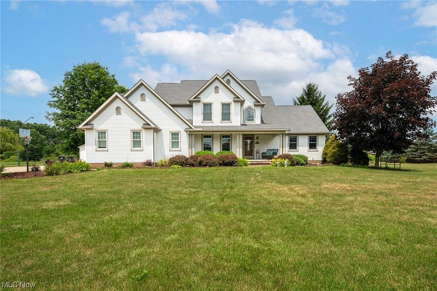 Dont miss this exceptional home situated on a desirable street in Field School District! Modern, functional layout with soaring ceilings, expansive kitchen, first floor primary suite, and incredible outdoor spaces.  Enter through the vaulted foyer with sight lines to the spacious family room with fireplace.  Formal dining room flanks the foyer. Large eat in kitchen overlooks the expansive deck, pool and yard.  Off the kitchen leading to the garage you'll find a drop zone with half bath, laundry and pantry.  First floor primary suite with walk in closet, full bath with jetted tub, shower and ample counter space. 
Upstairs are 3 generously sized bedrooms and a very spacious hall bath.  Beautifully finished lower lever provides another 1100 sf. of entertaining space and great storage.  Enjoy the your 5+ acre private back yard while relaxing on the massive 1000 sf. Trex deck built in 2019 that leads out to the fabulous 30' heated pool.  Need extra storage for your toys?  Extra large 14x24 Amish built shed should do the trick!  This home is a must see!