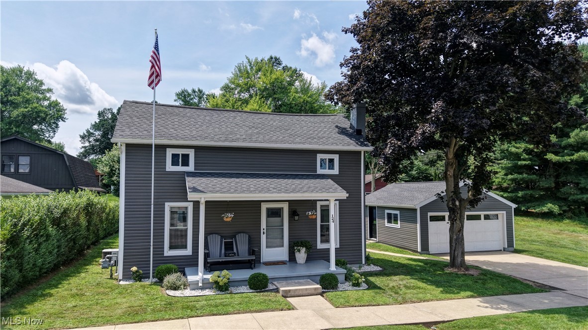 Check out this loveable home situated at the end of a dead-end street in Beach City. This turnkey 3-bedroom 1 bathroom house is updated inside and out, complete with a garage, patio and a sizeable backyard complete with raised beds. The main floor of the home consists of an appealing side entrance leading into the kitchen and dining room and living room. A full bathroom, bedroom, and laundry are also on the first floor. 2 good-sized bedrooms upstairs completing the floor plan. Recent upgrades include: New roof in 2020, Siding, patio, new storage barn, and blown-in insulation in the house, all in 2023. Utilities to the house include natural gas, central air, public water, and sewer. Appliances staying include washer, dryer, dishwasher, refrigerator, and NG range.