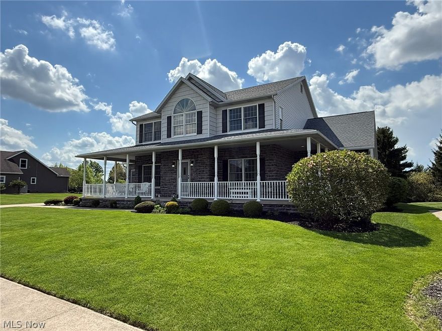 Immaculate 5 bedroom, 3.5 bath stone and vinyl home.  Spacious 2 story open foyer.  Neutral decor with crown molding and wood laminate flooring.  Schrock oak kitchen features a raised breakfast bar and 2 pantries.  Main floor master suite boasts walk in closet and full bath with corner whirlpool tub, double sinks and separate shower.  Main floor office and laundry room which includes built in sink, ironing board washer and dryer.  Screened porch provides access to the paver patio with gas hook-ups.  4 bedrooms located on the second floor each with access to one of the 2 jack and jill bathrooms.  Anderson tilt in windows throughout.  3 car attached garage with separate access to the 13 course lower level.  The basement is roughed in for an additional bathroom.  200 amp electric with generator included.  Instant hot water heater new in 2023.  Nearly 1 acre with private wooded area.  Fantastic location in Oak Shadows!