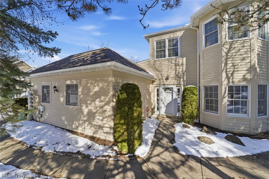 Looking for low maintenance living near the SOM/Mayfield corridor? Wonderful two bedroom, two bathroom end unit condo in the sought after and gated Woodhawk community.  Enjoy resort style amenities like tennis, exercise/fitness, clubhouse, pool and 24 hour security.  Step inside to the open concept main floor living area that includes a spacious kitchen with newer black stainless appliances and granite counters, overlooking the breakfast nook, dining area and great room with a gas fireplace for those chilly northeast Ohio evenings.  Soaring ceilings and an abundance of windows offer lots of natural light.  Enjoy your morning coffee on the private balcony enjoying the trees, beautiful landscaping and sounds of birds.  As a bonus head up the stairs to a generous loft area, overlooking the great room with skylights to see the stars.  A spacious primary bedroom with ensuite full bath and walk in closets with custom built ins await.  A second bedroom and full bath are just down the hall.  The laundry room is conveniently located just off the kitchen. A generous sized two car attached garage, with a wall of built in cabinets and shelves takes care of all your storage needs.  Easy living convenient to shopping, healthcare, restaurants and freeways.  Schedule your private showing today!