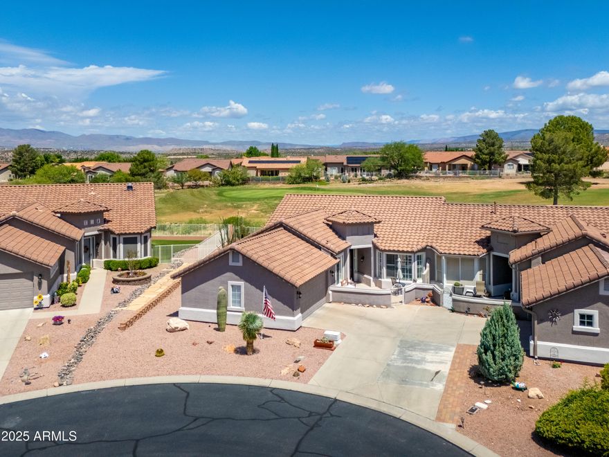 Welcome to this stunning and charming home in the Villas at Verde Santa Fe. This exceptional villa situated in a cul-de-sac on the first hole of the Agave Highlands Golf Course. Offering beautiful views of Mingus Mountain and Jerome, which can be enjoyed from the spacious covered patio. Inside you will find a wonderful kitchen with plenty of cabinet space, updated granite countertops, custom backsplash and center island. The kitchen opens up upon a great room with 10- foot ceilings, custom television niche, and a generous feel. The Main bedroom boasts beautiful Mahogany flooring, bay window, walk-in closet, large shower, and granite topped double vanity. All of this, and just a hop and a skip to Old Town Cottonwood and Sedona. What could be better?