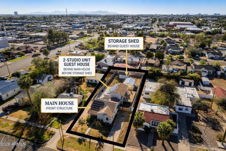INCOME PRODUCING SETUP, 2 KITCHENS, DETACHED 2 STUDIO UNIT GUEST HOUSE, DOWNTOWN MESA

Investor-focused opportunity with a remodeled main residence and detached 2 studio unit guest house designed for flexible occupancy and multiple income streams. Property layout supports long-term rental, short-term rental, live/work use, shared housing, or multigenerational occupancy. Two kitchens and separated living areas create strong functionality for maximizing rental potential and tenant flexibility. Interior remodel adds turnkey appeal while minimizing immediate renovation costs. Expansive lot offers additional parking flexibility, outdoor utility, storage options, or future value-add potential. Located in downtown Mesa near light rail access, restaurants, retail, and ongoing redevelopment activity driving continued demand in the area. Strong fit for investors seeking cash flow, house hacking potential, or a property adaptable to multiple rental strategies. Rare opportunity to acquire a flexible income property that stands apart from standard single-family inventory.