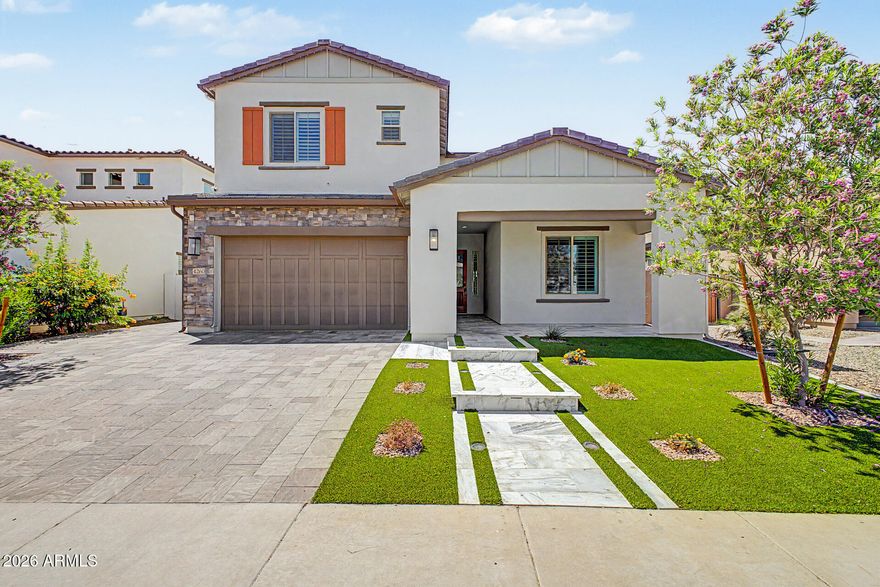 Your dream home is finally within reach! This gorgeous 5-bedroom residence showcases a 4-car garage, an extended driveway in a gated community, tasteful stone accents, and an inviting front patio. Fall in love with the captivating open layout with high ceilings, recessed lighting, a soothing palette, classic plantation shutters, and attractive wood-look flooring. You'll also find a dedicated family room for intimate moments with loved ones. The stunning chef's kitchen comes with granite counters, ample wood cabinetry with crown moulding, chic pendant lighting, stainless steel appliances, a walk-in pantry, and an island with a breakfast bar for casual meals. Upstairs, you'll find a cozy loft and a bonus room, which provides a versatile space for work or relaxation. The tranquil primary bedroom features plush carpeting, a lavish ensuite with double vanities, and a convenient walk-in closet. Unwind on the lovely balcony, offering serene views of the surrounding neighborhood. Spend enchanting evenings in the backyard, complete with a covered patio with a built-in BBQ, pristine artificial turf, a fire pit for starlit evenings, and tons of space for outdoor relaxation. Hurry! A rare opportunity you won't want to miss!