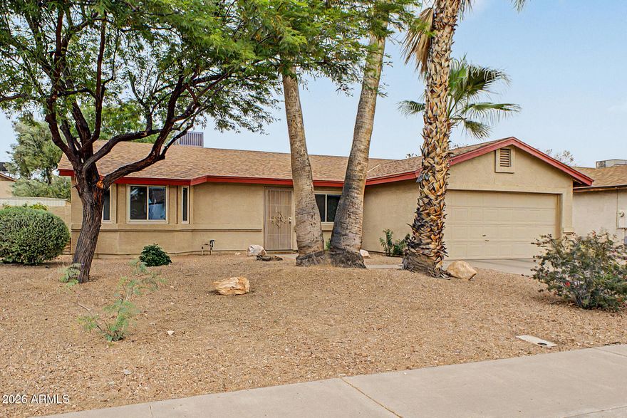 Charming single-story home is centrally located in a rare, non-HOA Gilbert community! You'll love the open floor plan, vaulted ceilings & natural light! This home has been lovingly cared for & it shows!  Dual pane windows were installed in 2017 & insulation was added to the attic, new HVAC unit in 2024, new carpet in 2025, new garage motor in 2025, replaced patio roof in 2025.  The kitchen has stainless steel appliances, new Hi-Macs solid surface countertop 2026, plenty of cabinets, breakfast bar, pantry & lookout window over the backyard.  The large primary bedroom has a beautiful bay window & walk-in closet. Both guest bedrooms have carpet & ceiling fans. The amazing backyard has real grass, shade trees, outdoor shed, mature foliage and so much room to play or entertain!  Don't miss it!