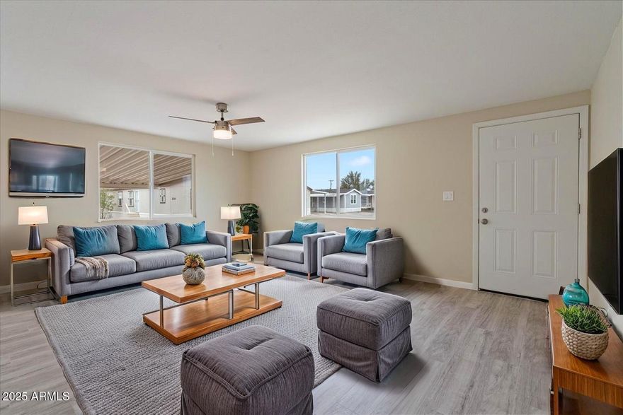 Completely renovated in 2023, this 2 bedroom, 2 bath home offers 960 sq. ft. of stylish and functional living space. Inside, you'll find generously sized rooms and a spacious living area that's perfect for relaxing or entertaining. The modern kitchen features granite countertops, crisp white cabinets, and stainless steel appliances. Recent updates include new vinyl flooring throughout, a brand-new AC, water heater, and roof. This is giving you peace of mind for years to come. This move-in ready home is a fantastic starter for a growing family! BUYER WILL RECEIVE 6 MONTHS FREE LOT RENT & UP TO $8,000 TOWARDS CLOSING COST with FULL price offer. Limited time only! Check the document tab financing options. Lot rent is $845 a month not including utilities & taxes.