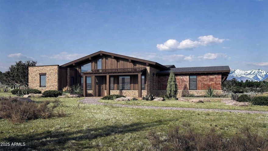 Various lots and floor plan options available! Experience the rare opportunity to build a brand-new custom home on a stunning 2.5-acre lot with unobstructed views of the San Francisco Peaks, just minutes from downtown Flagstaff. Situated in an exclusive gated community, this modern yet warmly designed residence blends sophisticated luxury with the tranquility of mountain living.
This generous 3,554 SF floor plan features 4 bedrooms, 4.5 bathrooms, a dedicated office, and a spacious media room, with the flexibility to convert the media space into an optional game room for entertainment or family fun. The home also includes a butler's pantry, perfect for prep, storage, and seamless entertaining. Additionally, there is the option to add a separate casita, ideal for guests, extended family, or a private retreat. Or maybe an RV garage to store your RV when you're staying put for a bit?

Ask about turning your casita into a wellness center!

The open-concept great room showcases vaulted ceilings, a dramatic, large fireplace, and oversized windows capturing panoramic views of the San Francisco Peaks. The chef's kitchen features custom cabinetry, quartz countertops, and premium finishes, all ready to be tailored to your personal style and preferences.

Located within one of Flagstaff's last remaining buildable communities, this homesite offers peace, privacy, and convenience just minutes from downtown yet enveloped in serene mountain surroundings. With room for a casita, optional game room conversion, and complete customization, this is a rare opportunity to create a truly bespoke mountain modern home in a premier location.

Price varies depending on lot and upgrades/additions chosen. All presales are fully customizable. Ask about our Sun Valley, Yosemite Ranch, and Modern floorplans and pick your favorite lot to build it on! Floorplans attached.