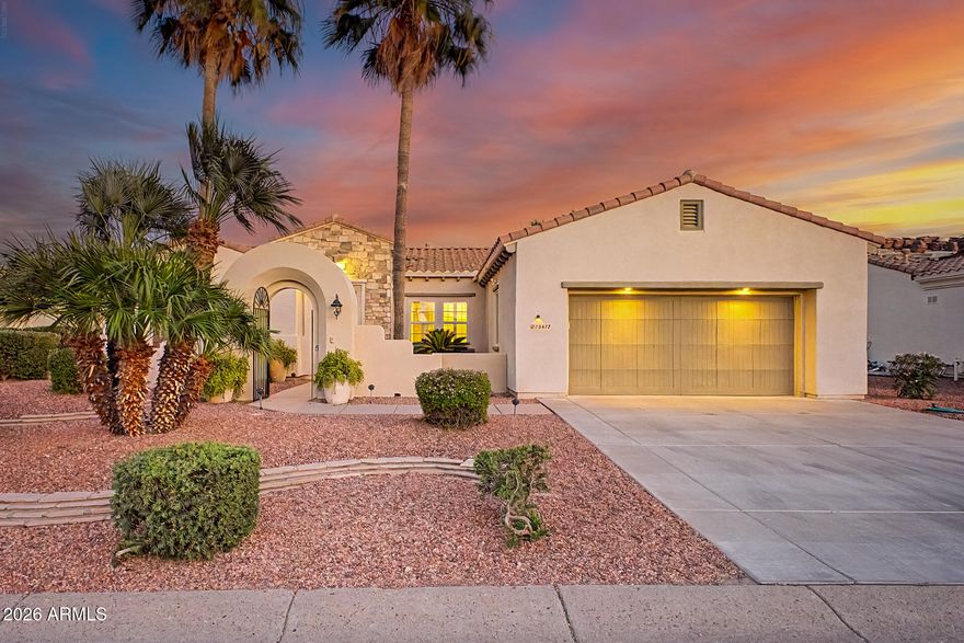 You don't want to miss this beauty! This single-story gem boasts 3 bedrooms plus den, 2 bathrooms, and a 2-car garage with attached cabinets. Explore the generous living spaces ready to bring you joy, showcasing tile floors, contemporary lighting, elegant plantation shutters adding timeless charm, a fireplace to ensure cozy winter evenings, a soothing palette throughout, and abundant natural light. The impeccable kitchen awaits your culinary adventures, equipped with oak cabinetry, tile backsplash, quartz countertops, and built-in appliances for a seamless cooking experience. The sizable main suite is a true retreat, offering a practical walk-in closet for easy organization and a large bathroom with double vanities and a separate shower & tub. Spacious den perfect for an office or hobby area. Step outside to your backyard oasis, including a covered patio perfect for enjoying your favorite drink, ample seating space with travertine pavers, a relaxing spa, and a sparkling pool! An entertainer's dream! Make it yours now!